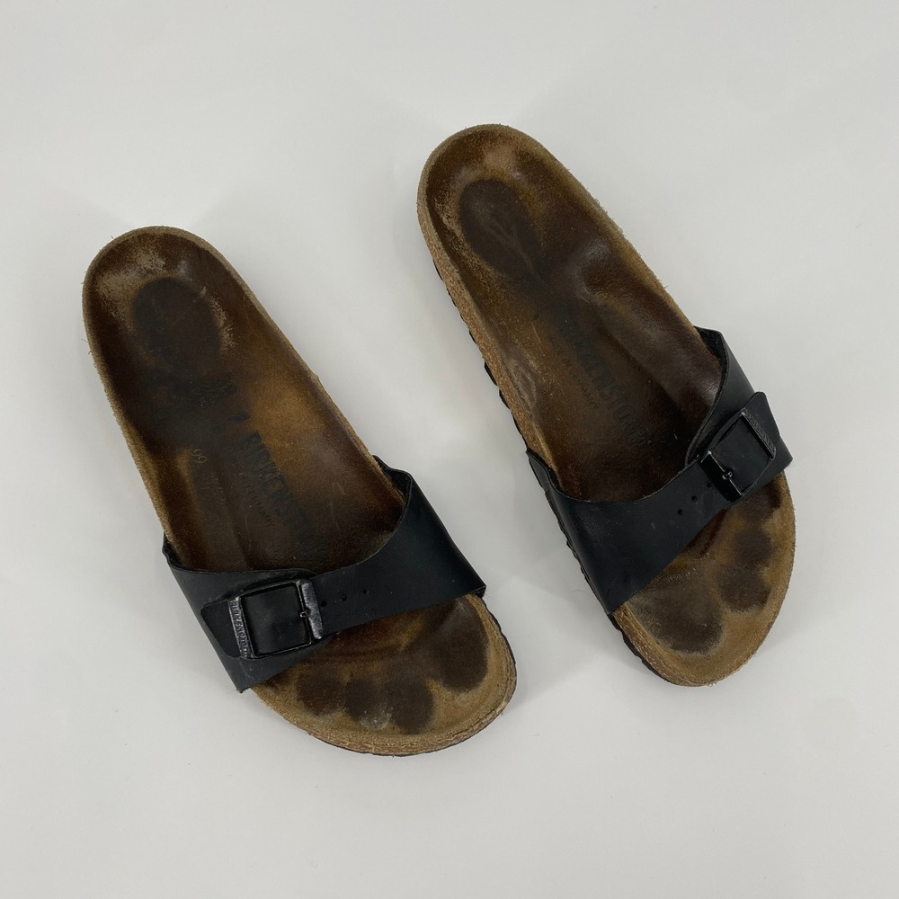 Birkenstock Sandals Women 38 Black Single Strap Slide